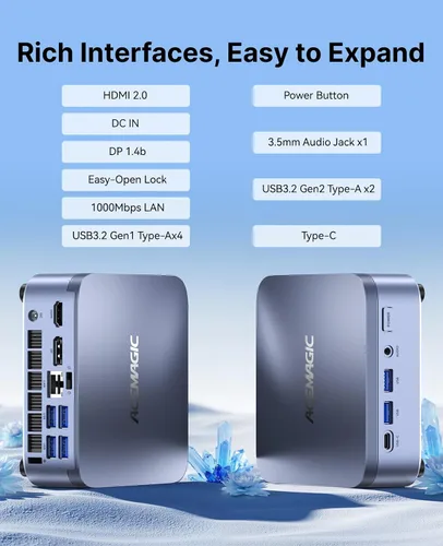 Vista 7 de ACEMAGIC M5 Mini PC con Windows 11 Pro Intel Core 14500HX Mini Computadoras 32GB RAM 1TB SSD, 55W HX-Class Processor 4.9GHz Mini PCTriple 4K