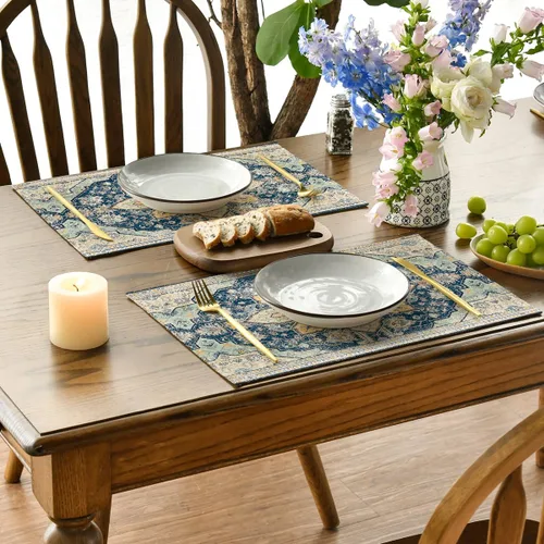 Vista 3 de Artoid Mode Juego de 4 manteles individuales estilo boho de plata, 30x46 cm rústicos de estilo granja para decoración mágica de mesa de otoño