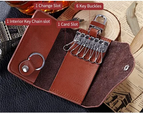 Vista 6 de JIUFENG Cartera multifuncional de cuero para llaves de coche, monederos, llaveros, unisex, para llaves