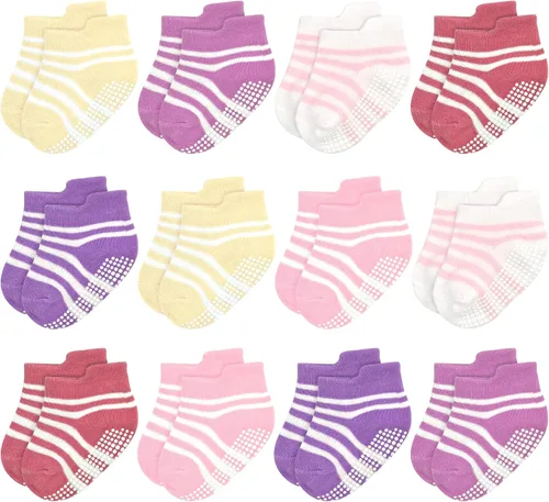 Vista 15 de GRPSKCOS - Calcetines antideslizantes para niños pequeños de 12 pares, calcetines antideslizantes para tobillos para niñas y niños, calcetines