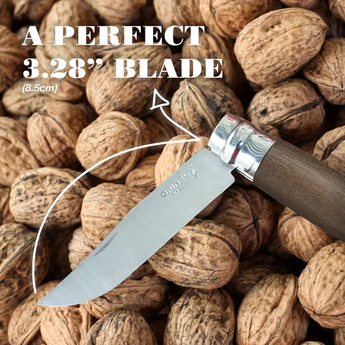 Vista 6 de Opinel Cuchillo plegable de acero inoxidable No.08 con mango de madera de roble