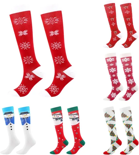 Vista 4 de Compression Socks For Women Circulation 20-30Mmhg Crazy,Cute,Christmas Print Socks Support For Nurse,Pregnant,Running,Medical