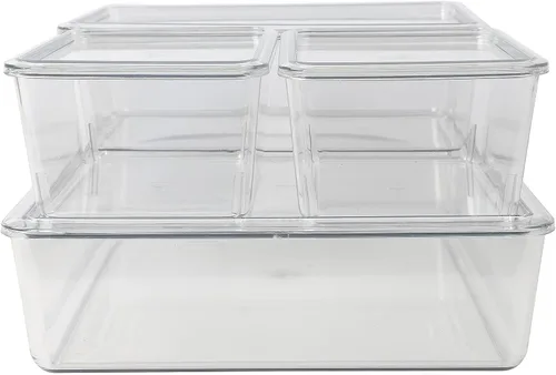 Vista 9 de Martha Stewart Brody - Contenedores organizadores de plástico con tapas para oficina en casa, cocina o baño, paquete de 4, 2 pequeños/1 mediano, 1