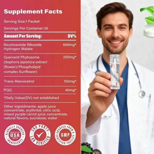 Vista 2 de Suplemento de resveratrol NAD, suplemento líquido NAD+ de 1000 mg, con ribósido de nicotinamida, resveratrol y PQQ, suplementos NAD para hombres