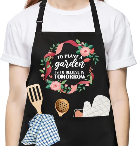 Vista 29 de Divertido delantal de cocina para mujeres y hombres, delantal de cocina para hornear con 2 bolsillos, lindo regalo de cumpleaños, Navidad, día