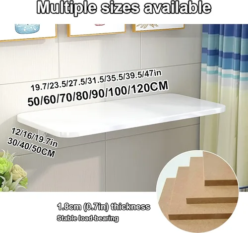 Vista 3 de Mesa plegable de lavandería, mesa de madera para montar en la pared, escritorio para computadora, mesa de pared estable y resistente para cocina