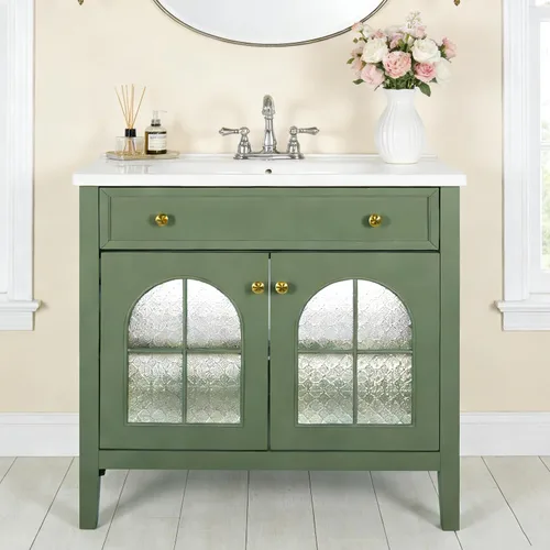 Vista 29 de Henf 28 Inch Bathroom Vanity with Ceramic Integrated Sink, Blue Bathroom Storage Cabinet with 2 Soft Close Doors,1 Tilt-Out Drawer,Reinforced Corner