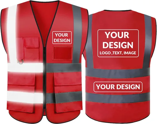 Vista 9 de BeautyWill Chaleco de seguridad con logotipo personalizado, Hi Vis Clase 2, chaleco reflectante de construcción unisex con 5 bolsillos