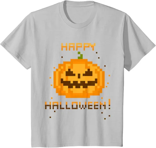 Vista 6 de GAMER Pixel Jack-O-Lantern – Disfraz para Halloween de vídeo playera, Plateado