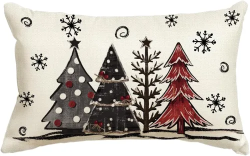 Vista 8 de AVOIN colorlife Funda de cojín decorativo de árboles de Navidad a cuadros búfalo rojos y negros acuarela, 16 x 16 pulgadas, funda de cojín