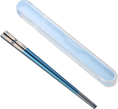 Vista 10 de Palillos portátiles con diseño de tira, juego de palillos de metal reutilizables de acero inoxidable con revestimiento de titanio para la escuela