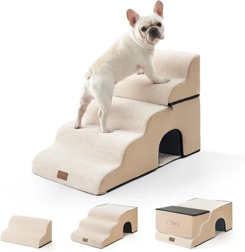 Vista 24 de COZY KISS Escaleras anchas para perros pequeños de 15.7 pulgadas de alto, escalón para mascotas para cachorros, gatos mayores, rampa curva