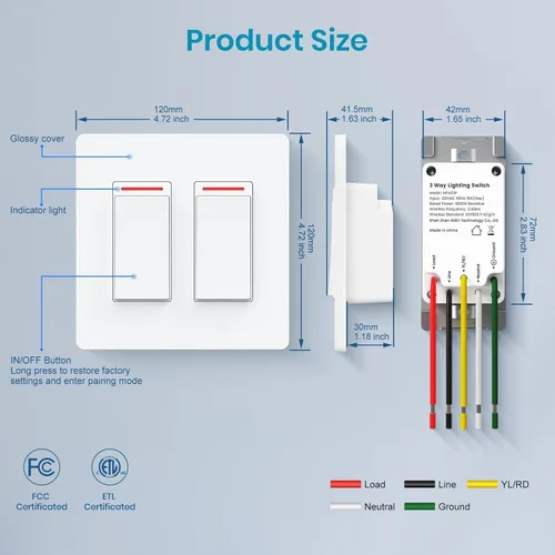 Vista 2 de Interruptor de luz inteligente de 2 bandas, interruptor de un solo polo 2024, nuevo modelo 10A, funciona con Siri, Alexa y Google Home, control