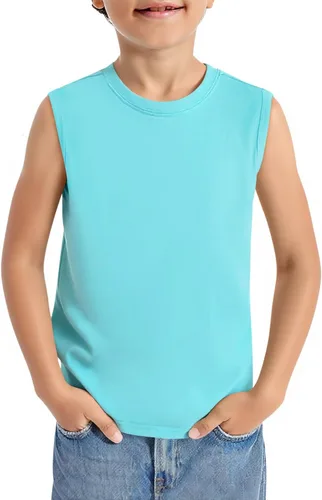 Vista 9 de Haloumoning Camisetas deportivas sin mangas con cuello redondo para niños de 5 a 14 años Albaricoque