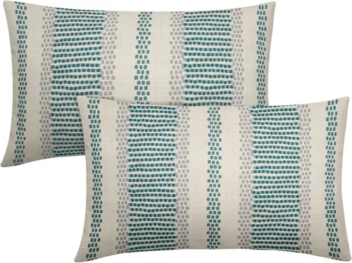 Vista 75 de Juego de 2 fundas de almohada negras y azules con rayas de puntos grises, decorativas para exteriores, estilo boho rústico, para sofá, cama, cojín