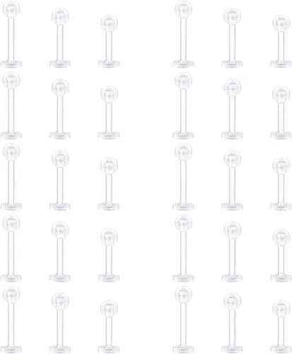 Vista 11 de D.Bella Aretes de cartílago transparente, 16 piezas de 0.63 oz de acrílico transparente Bioflex Tragus Retener, labio, nariz, labret oreja, hélice