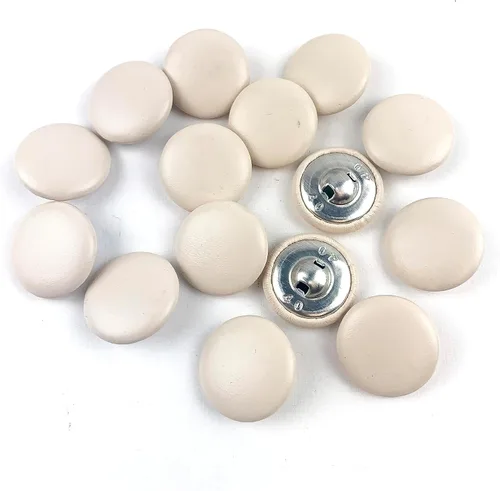 Vista 18 de Heyiwell 30 botones redondos cubiertos de cuero con vástago de metal, para vestidos de novia, camisas, vestidos, manualidades de costura (beige, mm)