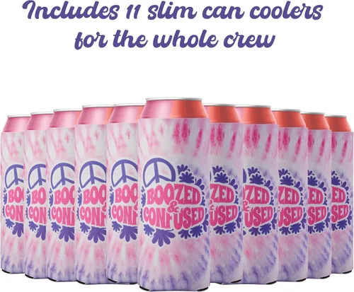 Vista 4 de Aturdido & Comprometido despedida de soltera Coozies Skinny Can Incluye Bride Coozie y Slim Bachelorette Coozies para fiesta de los 70