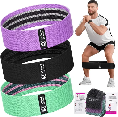 Vista 8 de Booty & Resistance Bands – 3 Level Non-Slip Fabric Exercise Bands for Legs & Glutes, Women & Men, Squats, Hip Thigh Training, Yoga, Pilates, Home
