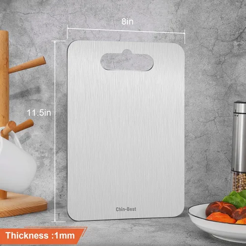 Vista 7 de Tabla de cortar, tabla de cortar de acero inoxidable para cocina, carne, frutas, verduras, S 11.5 x 8 pulgadas