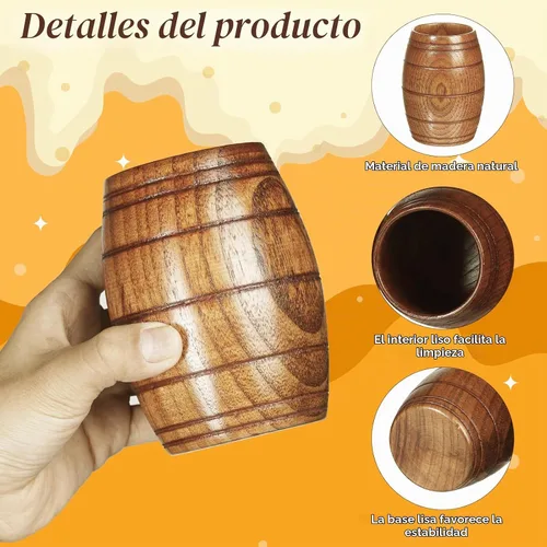 Vista 3 de IUAQDP 2 piezas novedad madera barril en forma de madera beber cerveza té taza decoración del hogar nueva taza de camping tazas de café de madera