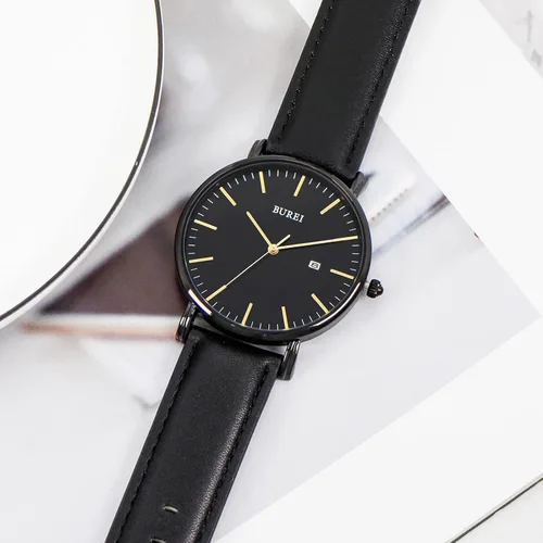 Vista 3 de BUREI - Reloj de pulsera analógico para hombre con fecha, extensible de malla de acero inoxidable
