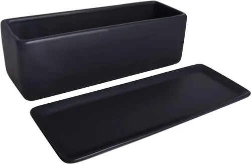 Vista 3 de Vencer Maceta rectangular moderna minimalista de cerámica para suculentas de 12 pulgadas, caja con ventana con platillo, soporte de escritorio
