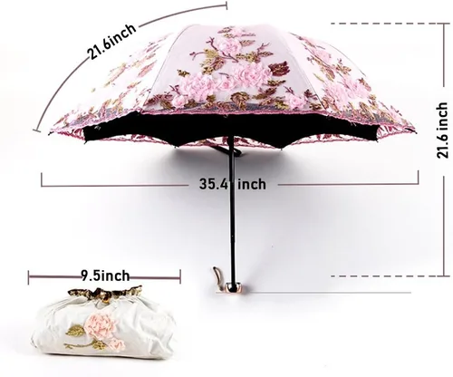 Vista 165 de Honeystore Sombrilla bordada con flor 3D plegable UV con encaje clásico