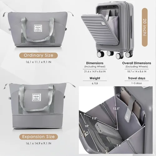Vista 34 de Merax Juego de equipaje rígido ABS expandible de 3 piezas con rueda giratoria Maleta TSA Lock Suit Case, Negro -, Juego de 2 piezas, Equipaje