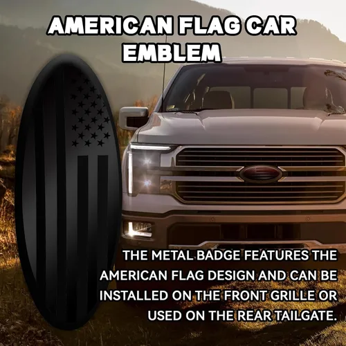 Vista 3 de Emblema para portón trasero para Ford F150 F250 F350 Bandera Americana Negra de 9 Pulgadas Emblema para parrilla delantera para emblemas de Ford