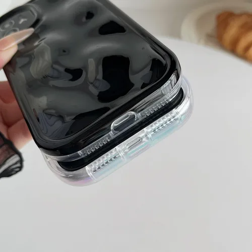 Vista 6 de Caseative Funda para iPhone 11, color negro Galjanoplastia de cromo suave de la burbuja del meteorito de la onda de la ondulación