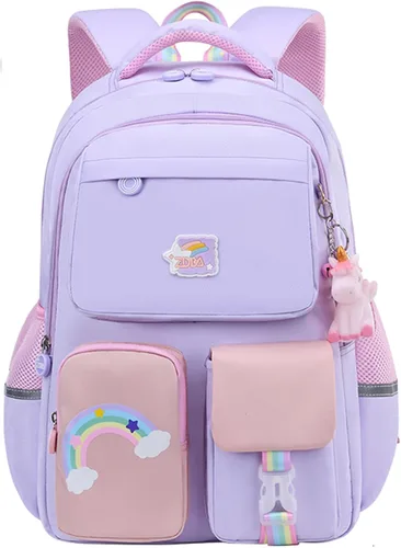 Vista 9 de Mochila escolar de unicornio para niños y niñas, bolsa escolar casual, duradera, ligera, bolsas de viaje, Azul, Unicornio arcoíris