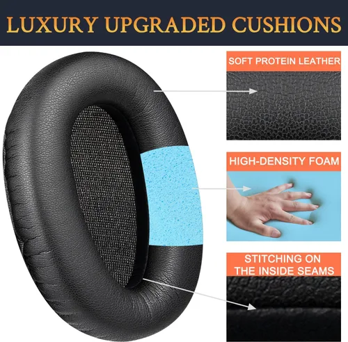 Vista 4 de SOULWIT Almohadillas para auriculares Sony WH-CH700N/MDR-ZX780/MDR-ZX770/MDR-10R, piel de proteína suave, espuma de alta densidad, color negro