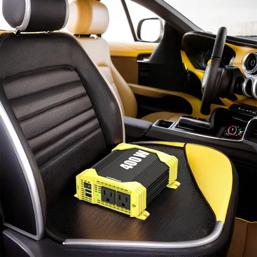 Vista 6 de K KRIËGER - Inversor de corriente de 400 vatios, 12V CC a 110V CA para vehículos, con 2 salidas, puertos USB, enchufe para encendedor de cigarrillos