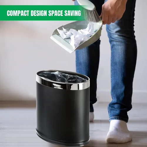 Vista 6 de Cubo de basura de metal 'Invisi-Overlap', papelera de oficina pequeña con parte superior abierta, forma ovalada (negro)