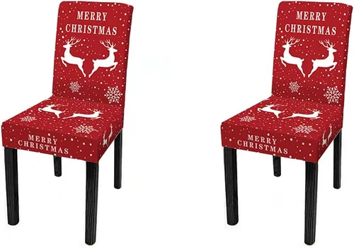 Vista 8 de XMNTG Juego de 6 fundas para sillas de Navidad, con estampado de ciervos, decoración de Navidad, fundas extraíbles para sillas antideslizantes Negro