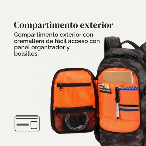 Vista 3 de SwissGear 3598 - Mochila estrecha de día, Camuflaje/Verde