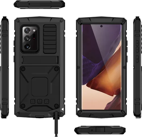 Vista 8 de Funda de metal compatible con Samsung Note 20 Ultra con protector de pantalla militar, resistente a prueba de golpes, con soporte para cámara, funda