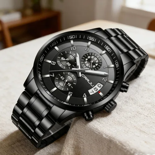 Vista 8 de CRRJU - Relojes de moda para hombre de acero inoxidable, cronógrafo, impermeables con fecha, de pulsera, correa de acero inoxidable, resistente al
