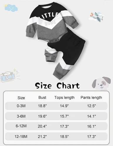 Vista 7 de Baby Boy Clothes Color Block Oversized Sweatshirt Romper + Pants Fall Winter Infant Baby Outfits Sets