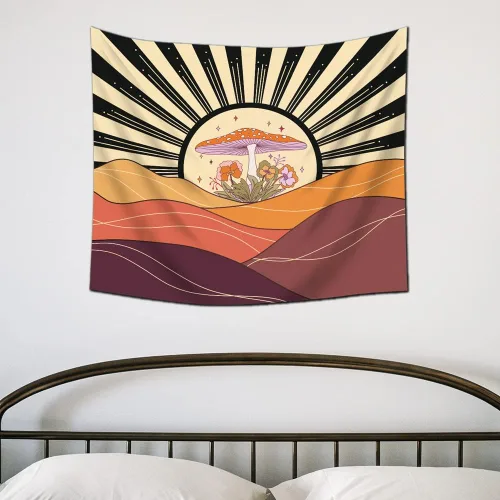 Vista 5 de EWRITN Tapiz de sol de hongos, póster bohemio para decoración del hogar, divertidos tapices colgantes para dormitorio, fiesta, telón de fondo