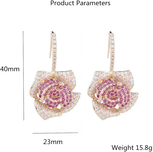Vista 6 de Huggie CZ Flower Dangle Stud Earrings for Women Girls with Charms Fashion Luxury Pave Rhinestone Filigree Camellia Rose Dainty Crystal Drop Dangling