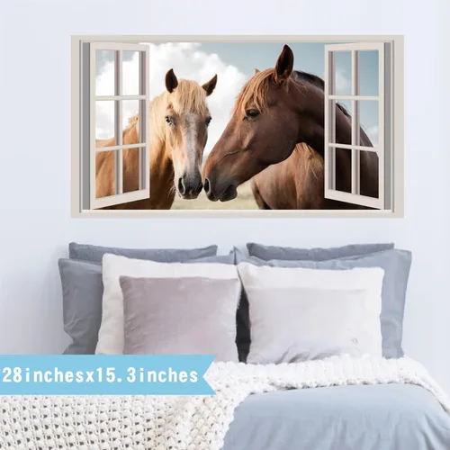 Vista 7 de Calcomanías de pared de caballos, animales de granja, calcomanías de pared 3D falsas para ventanas, calcomanías de vinilo para decoración