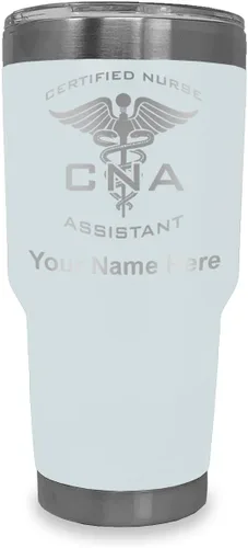 Vista 13 de LaserGram Vaso aislado al vacío de 20 onzas, asistente de enfermera certificada por CNA, grabado personalizado incluido (negro)