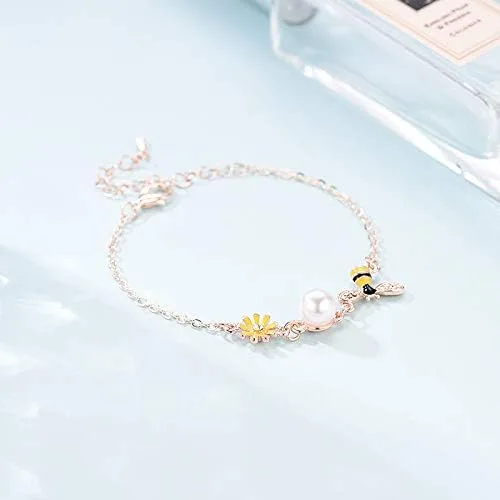 Vista 4 de Eiffy Pulseras de girasol de abejorro de miel amarilla con circonita cúbica para mujer, palmeras de coco, sandía, joyería