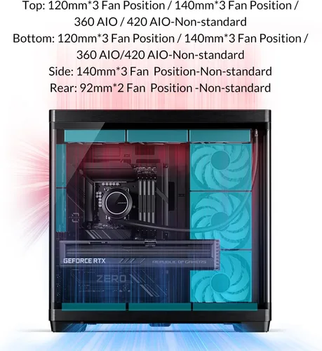 Vista 5 de JONSBO TK-4 Negro ATX PC Case, gabinete separado de la torre media de la computadora, vidrio envolvente bidoblado, aleación de aluminio, soporte