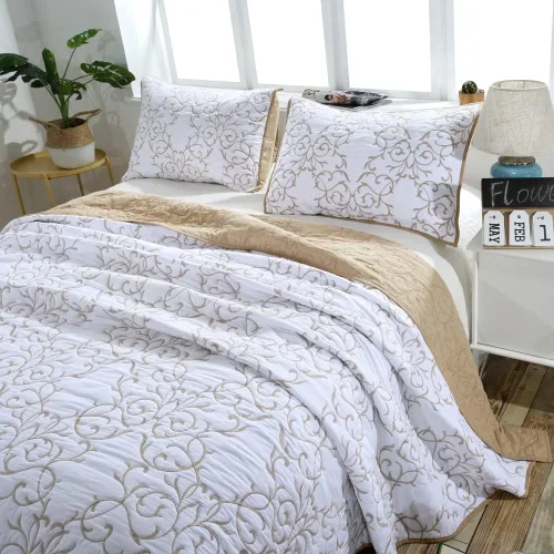 Vista 4 de mixinni Juego de 2 fundas de almohada de microfibra suave de tamaño estándar con bordado floral de color beige, 20 x 26 pulgadas