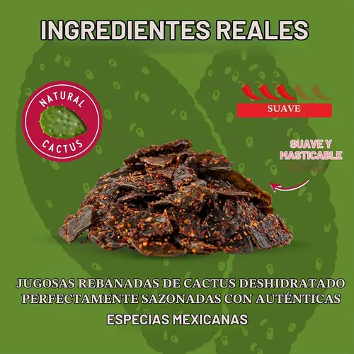 Vista 4 de CHUZA Bocaditos de cactus de nopal, picante seco, chile dulce, caramelo mexicano (3.5 onzas)