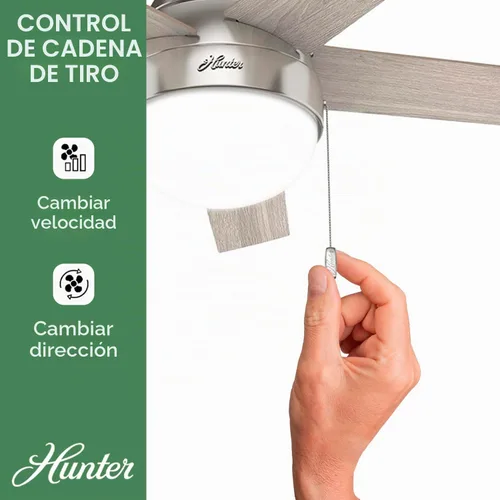 Vista 4 de Hunter Anslee, Ventilador de techo, para interiores, con luz LED, 46 Acabado cepillo níquel (Brushed Nickel Finish)
