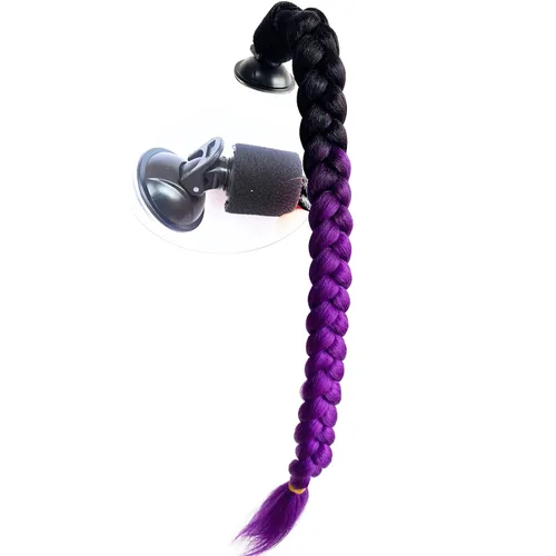Vista 6 de Copa de ventosa para casco de motocicleta, coletas rizadas, trenzas de pelo de fibra sintética, colas de caballo color degradado, 22 pulgadas